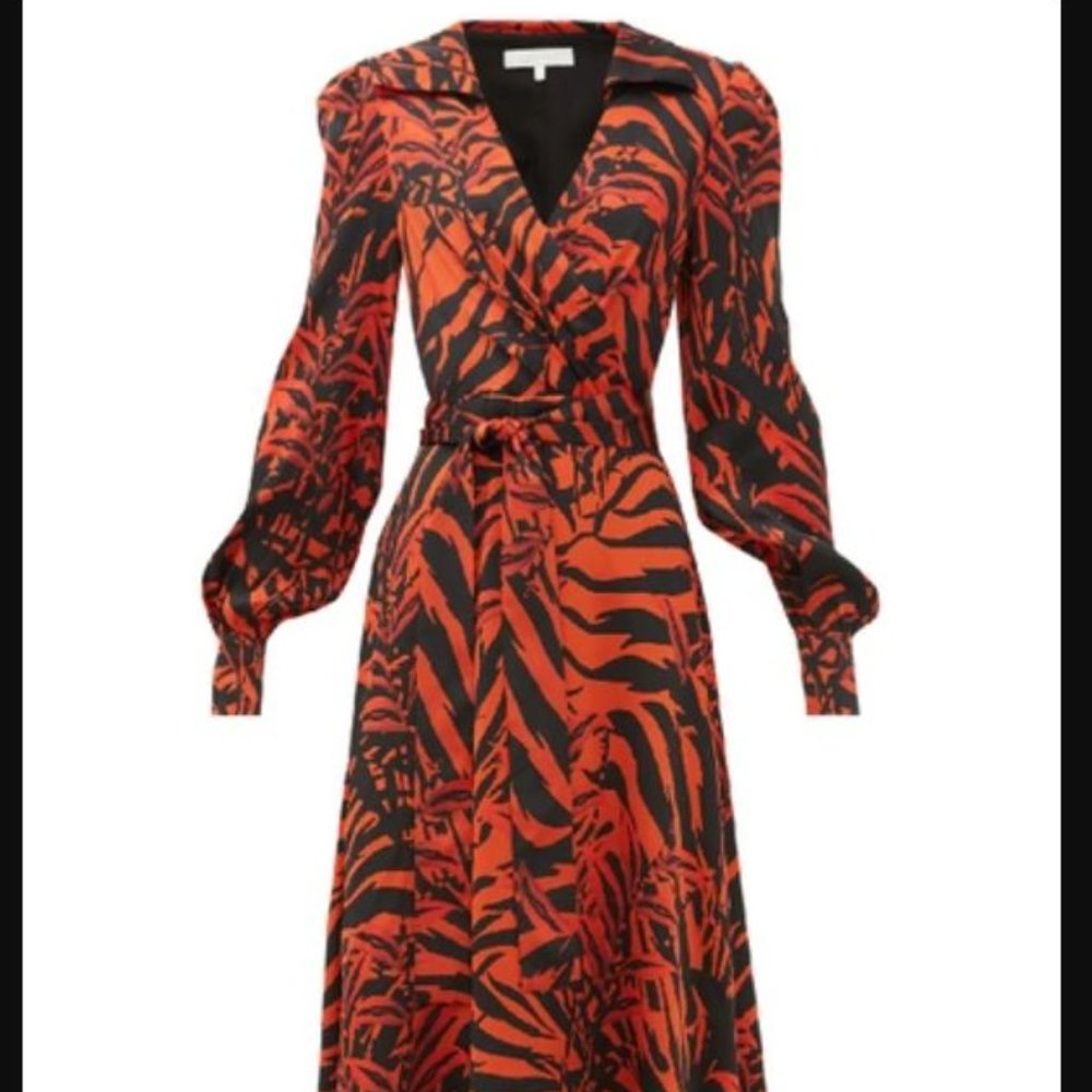 BORGO DE NOR Nilla Zebra-print Silk Belted Midi Dress In Red size 6
